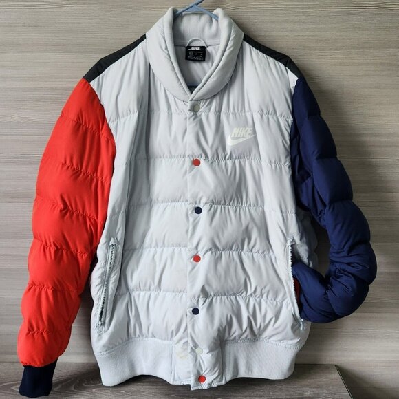 Nike Keep Warm Down Fill Color Buttons Quilt Bomber Puffer Jacket Men Sz XL FLAW - Picture 2 of 16